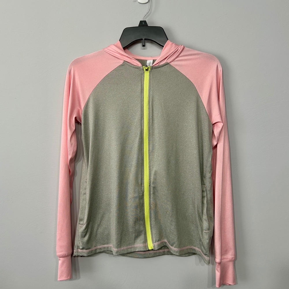 Ideology Hoodie Womens XL Grey Pink Neon Yellow Full Zip Athletic Lightweight